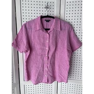 Lands' End 14 (runs small) M/L? Women's Pink Linen Short SLV Button Down Shirt